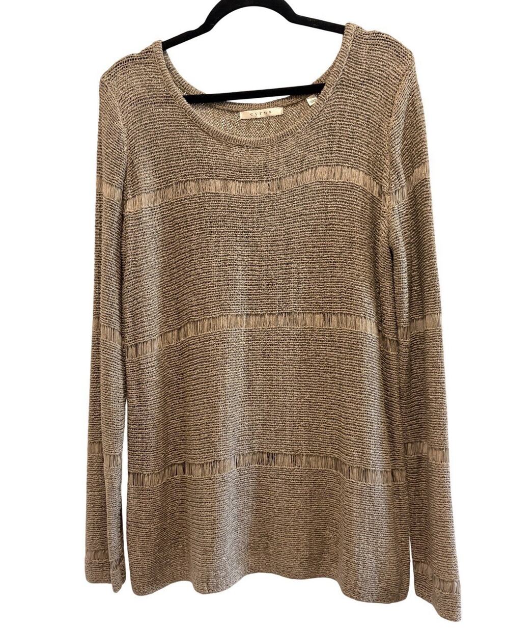 Cyrus Boho Taupe Crochet Knit Textured Accent Sweater L